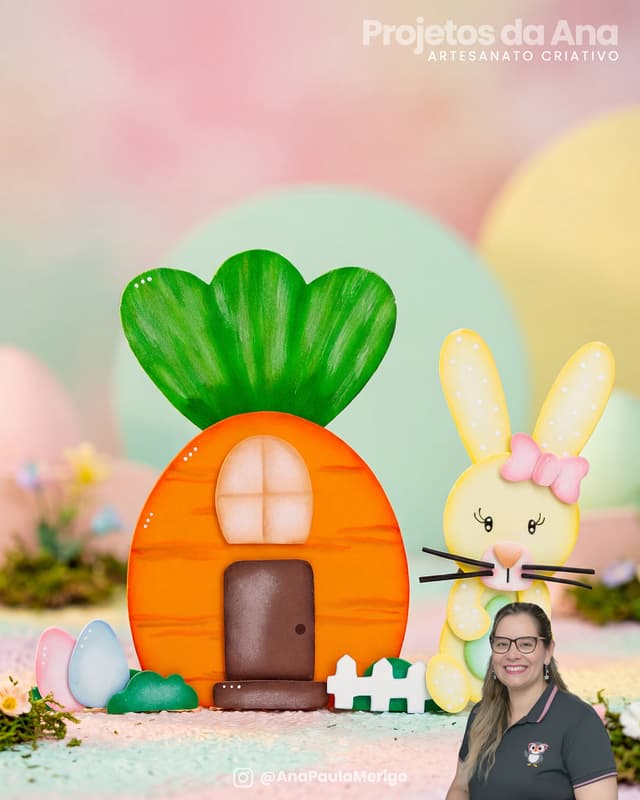 Aplique Casinha de Cenoura com Coelho - Imagem 1