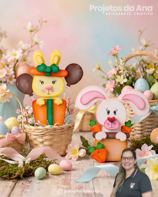 Apliques Coelhinhos no Vaso e Presente - Imagem 1