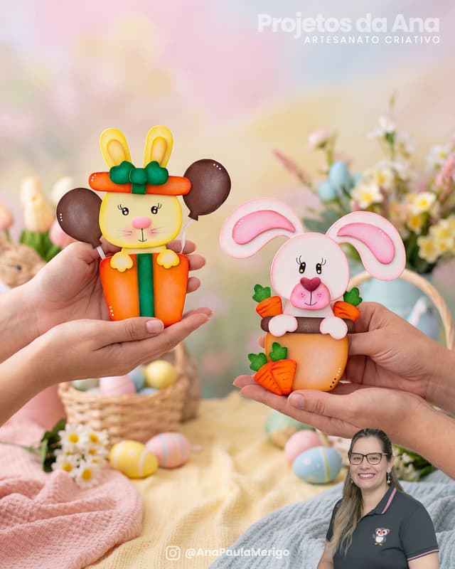 Apliques Coelhinhos no Vaso e Presente - Imagem 2