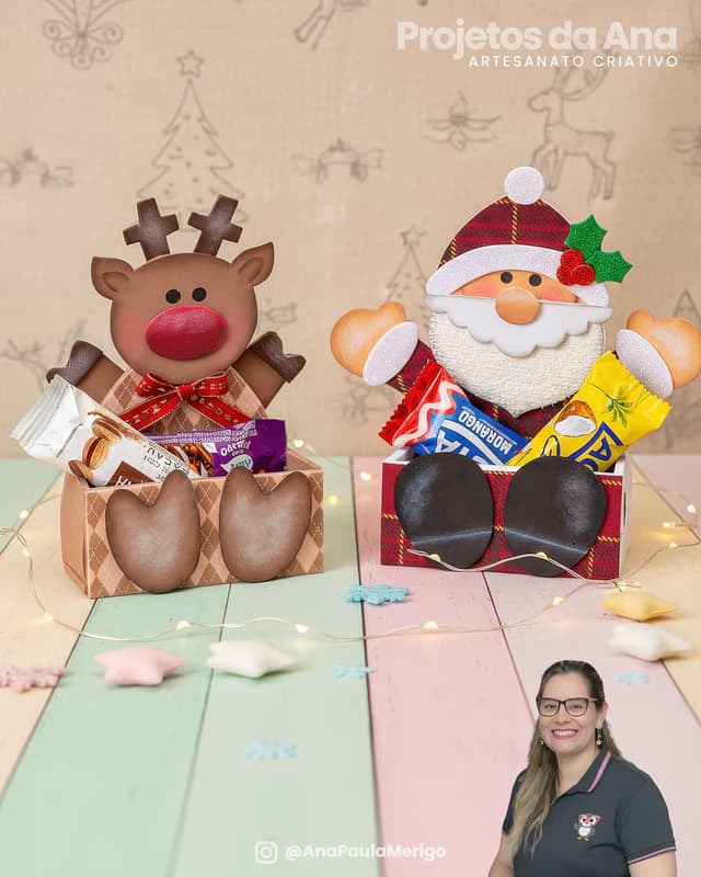 Capa do projeto Embalagem Caixinha com Papai Noel e Rena