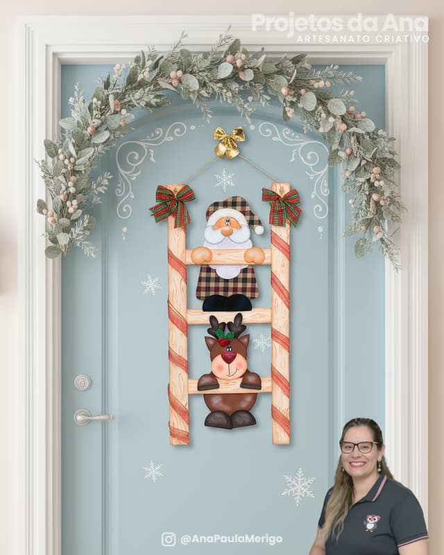 Capa do projeto Enfeite de Porta Papai Noel e Rena na Escada